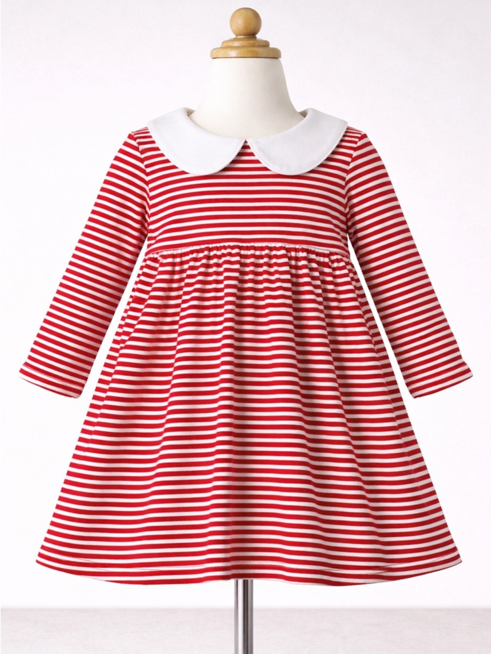 Luigi Girls Dress Red and White Striped Dress with Peter Pan Collar 2T